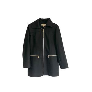 Michael Kors, Black & Gold Classic Wool Blend Jacket, Removable Hood, Size 6